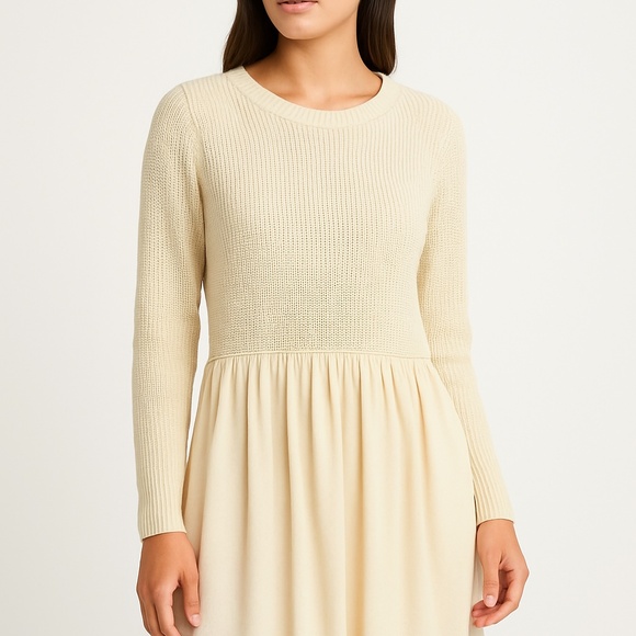 Westbound Cream Knit Sweater Dress Small | Long Sleeve Cotton Blend Tunic Top - Picture 5 of 5